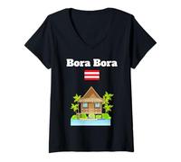 Donna Bora Bora bandiera souvenir bungalow sull'acqua palma Maglietta con Collo a V