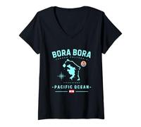 Donna Bora Bora Polinesia Francese Isola Vacanze Oceano Pacifico Maglietta con Collo a V