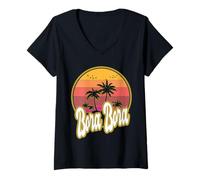 Donna Bora Bora, Spiaggia retrò Tramonto Maglietta con Collo a V