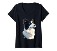 Donna Border Collie Amante del Cane Cucciolo Carino Border Collie Maglietta con Collo a V