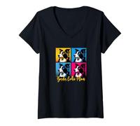 Donna Border Collie Mamma Stile Pop Art Maglietta con Collo a V