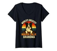 Donna Border Collie Nonna Vintage Dog Lover World's Greatest Maglietta con Collo a V
