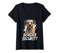 Donna Border Security - Border Terrier Amante Cane papà Cane Mamma Maglietta con Collo a V