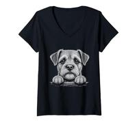 Donna Border Terrier Peeking - Border Terrier Amante Cane Mamma Maglietta con Collo a V
