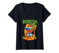 Donna Boricua Coqui Frog con una chitarra Puerto Rico Vacation Maglietta con Collo a V