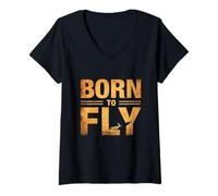 Donna Born Fly - Divertente Design Grafico di Born To Fly Born Maglietta con Collo a V