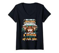 Donna Born in January Birthday Wolf Funny Boy Men Wolves Lovers Maglietta con Collo a V