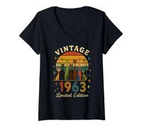 Donna Born In The Sixties Cat Pack 60° compleanno Mid Century Maglietta con Collo a V