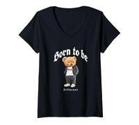 Donna Born To Be Different, Cool Teddy Bear Quotes Graphic Designs Maglietta con Collo a V