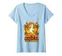 Donna Born to Be Magical Summer Vibes Ananas Unicorno Maglietta con Collo a V