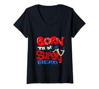 Donna Born To Be Super Hero Novelty Graphic Tees & Cool Designs Maglietta con Collo a V