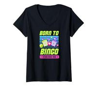 Donna Born To Bingo fondato 1960 Retro Bingo Tema Compleanno Maglietta con Collo a V