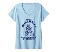 Donna Born To Dilly Dally Forced To Pick Up - Orso in bicicletta Maglietta con Collo a V