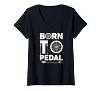Donna Born to Pedal Bicycle Lover Ciclismo Appassionato Maglietta con Collo a V