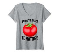 Donna Born To Raise Tomatoes - Maglietta divertente da uomo con frutta, pomodoro Maglietta con Collo a V