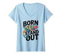 Donna Born to Stand out Camaleonte colorato Lucertola Design Maglietta con Collo a V
