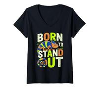 Donna Born to Stand out Camaleonte Divertente Rettile Design Maglietta con Collo a V
