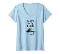 Donna Born To Tie Flies Morsa da banco Trota Streamer Hackle Hook Maglietta con Collo a V