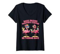 Donna Borse imballate passaporti impilati Senza Tornare Indietro Maglietta con Collo a V