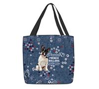 Donna Borse Tote A Mano Leggera Borsetta Tracolla Borse A Spalla Da Spiaggia Riutilizzabile Borsa Per La Spesa Per Lavoro Picnic Regali Cane Bulldog Francese Bianco Nero, Motivo Jean Mamma Cane