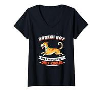 Donna Borzoi Boy, Like A Normal Boy Only Cooler - Borzoi Dog Maglietta con Collo a V