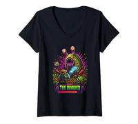 Donna Boss The Invader - Design Retro Pixel Art Gaming Maglietta con Collo a V