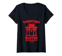 Donna Boston Chinatown Massachusetts Worcester Cinese New England Maglietta con Collo a V