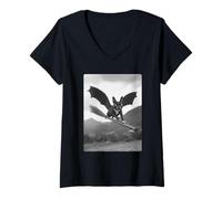 Donna Boston Terrier - Scopa da Strega con Ali di Pipistrello, per Halloween Maglietta con Collo a V