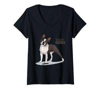 Donna Boston Terrier - Simpatico cane in piedi Maglietta con Collo a V