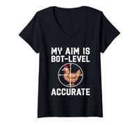 Donna Bot Aim Gamer Accuracy HUD Style Pixel Design Maglietta con Collo a V