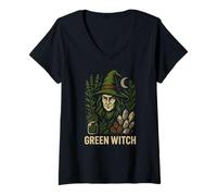 Donna Botanical Witch Green Witch Vintage Herbal Magic da Donna Maglietta con Collo a V