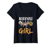 Donna Botanista Ragazza Botanici Botanici Piante Fiori Botanista Maglietta con Collo a V