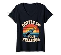 Donna Bottle Up Your Feelings Espressione delle Emozioni - Maglietta con Collo a V