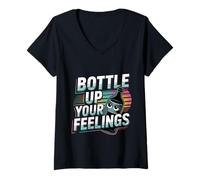Donna Bottle Up Your Feelings Espressione delle emozioni -- Maglietta con Collo a V