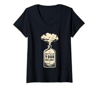 Donna Bottle Up Your Feelings Espressione delle Emozioni |- Maglietta con Collo a V