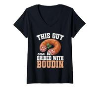 Donna Boudin Amante del Cibo Louisiana Foodie Essere corrotto Boudin Maglietta con Collo a V