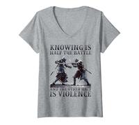 Donna Bouhourt Torneo di Cavalieri medievali Tjost Buhurt Maglietta con Collo a V