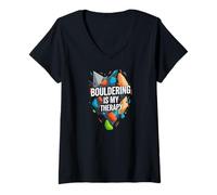 Donna Bouldering Is My Therapy Climber Rock Climbing Design Maglietta con Collo a V