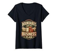 Donna Boundaries Are My Business Plan Umorismo Limiti Maglietta con Collo a V