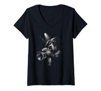 Donna Bovaro del Bernese che suona la tromba Jazz Music Dog Lover Maglietta con Collo a V