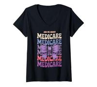 Donna Bow Coquette Ask Me About Medicare Insurance Agent Broker Maglietta con Collo a V