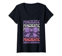Donna Bow Pancreatic Cancer Awareness Aunt Mom Grandma Sister Maglietta con Collo a V