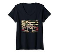 Donna Bowling Camo USA Flag Patriottica American Flag Bowler Maglietta con Collo a V