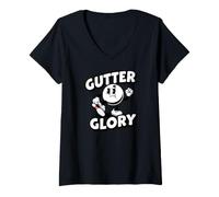 Donna Bowling League Gutter Glory Retro Bowler Maglietta con Collo a V