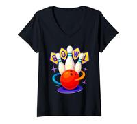 Donna Bowling Pins Palla Sport Lover Team Bowler Giocatore Maglietta con Collo a V