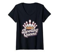 Donna Bowling Queens Crown Pins Donna Bowling League Maglietta con Collo a V