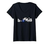 Donna Bowling Strike Pins Sport Lover Team Bowler Player Maglietta con Collo a V