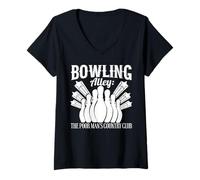 Donna Bowling Umorismo Maglietta con Collo a V