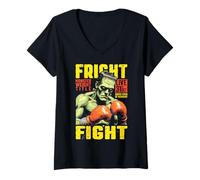 Donna Boxer Boxe Frankenstein Fright Fight Halloween Pugilismo Maglietta con Collo a V