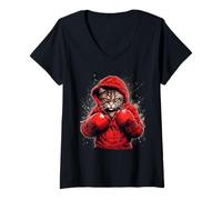 Donna Boxer Cat Funny Boxing Cat Kitten Graphic Uomo Donna Bambini Maglietta con Collo a V